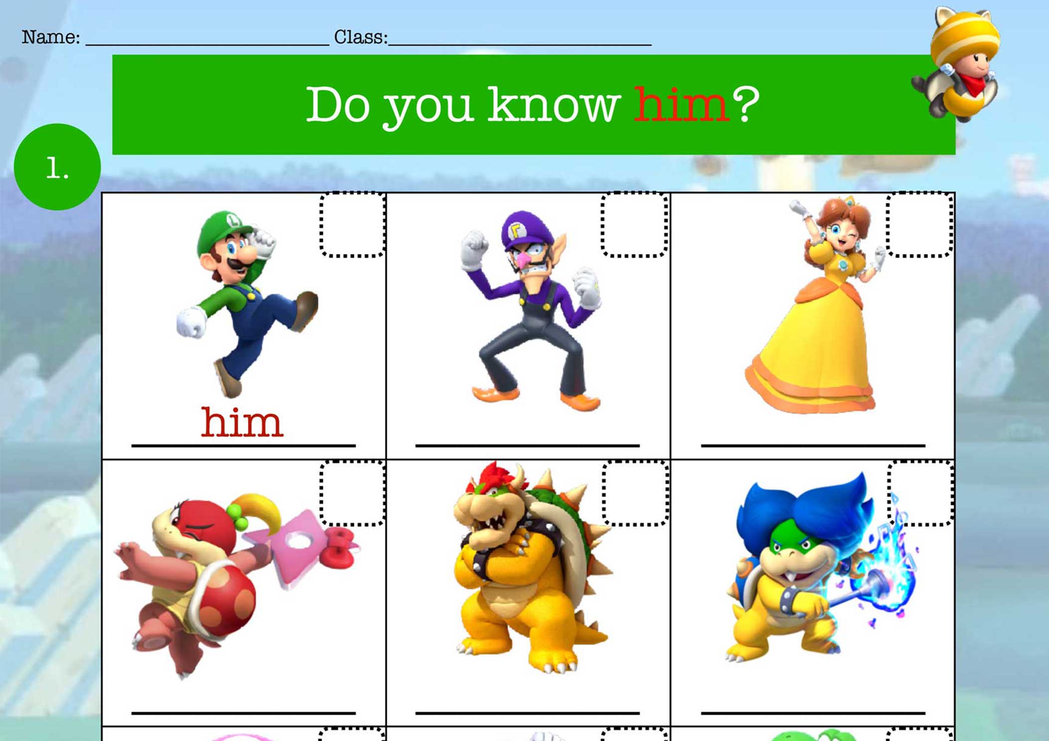 Him and Her Bingo and Writing Exercise Worksheet A Fox In Japan